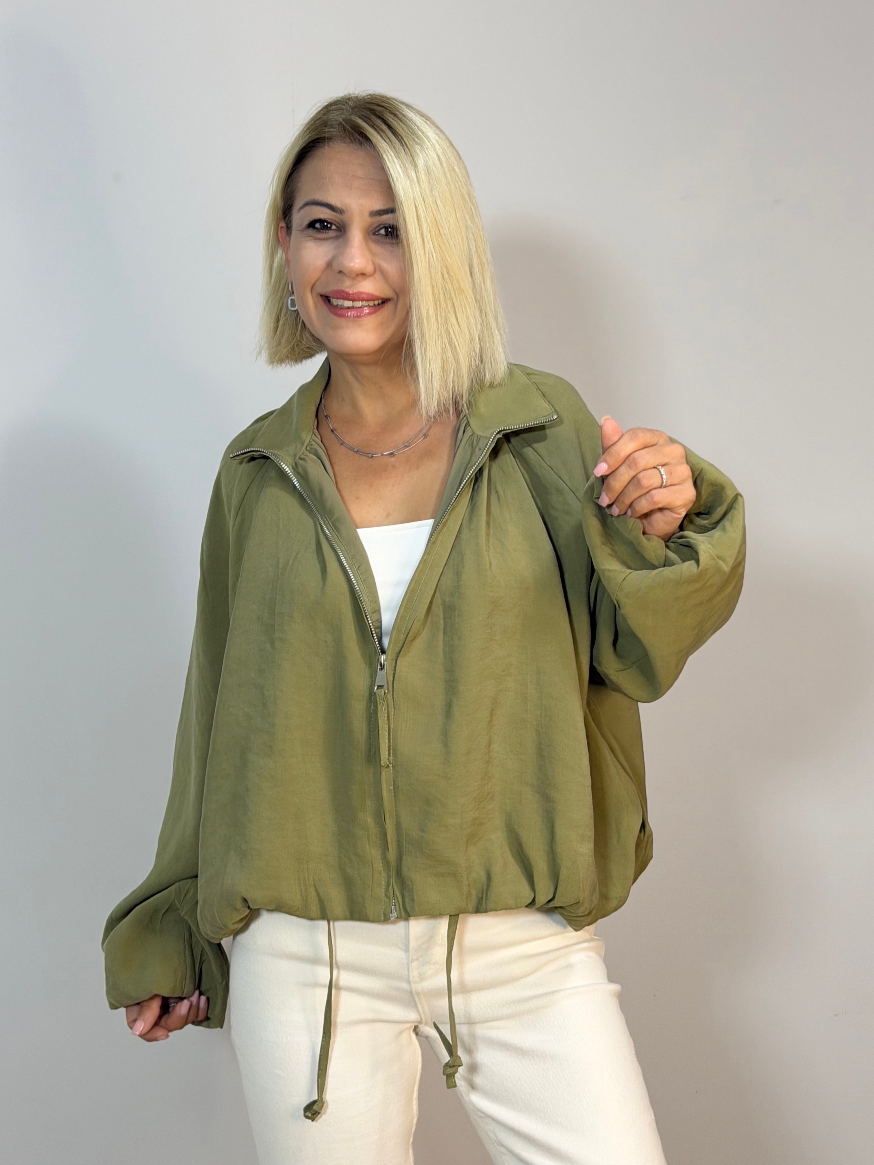 9801 Dik Yaka, Fermuarlı, Astarlı, Modal, Bomber Ceket