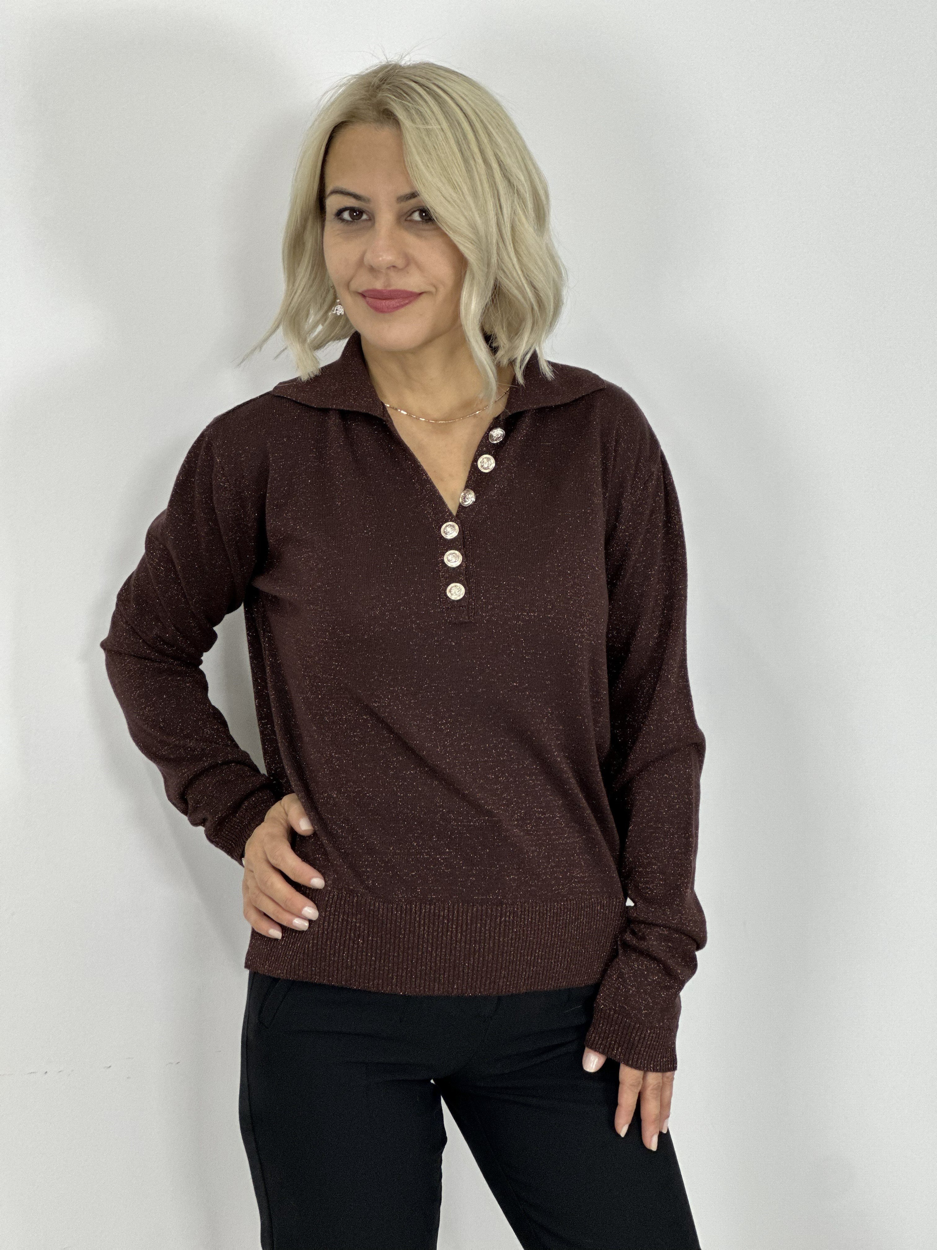 ZR65 POLO YAKA, DÜĞME DETAY, SİMLİ BLUZ