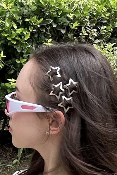 4lü Yıldız Çıt Çıt Toka Y2K Star Style