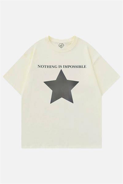 Bej Unisex Nothing Is Impossible Star T-Shirt