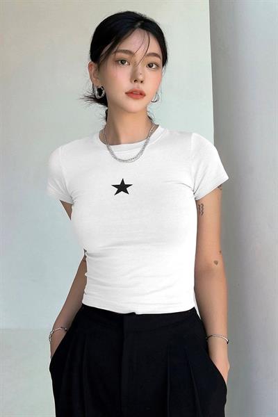Beyaz Mini Star Crop
