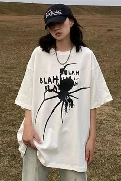 Beyaz Unisex Blah Blah Spider T-Shirt