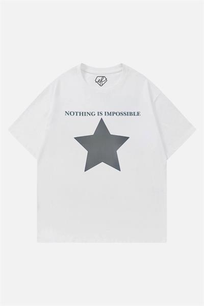 Beyaz Unisex Nothing Is Impossible Star T-Shirt