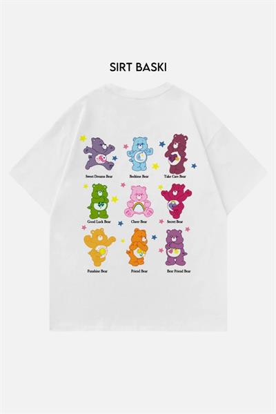 Beyaz Unisex Sırt Baskılı Care Bears T-Shirt