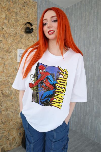 Beyaz Unisex Spiderman Karakter T-Shirt