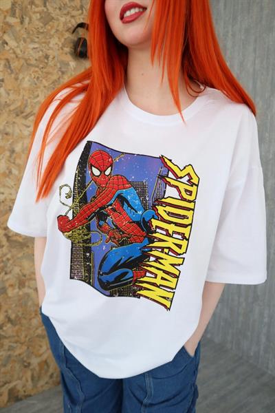 Beyaz Unisex Spiderman Karakter T-Shirt