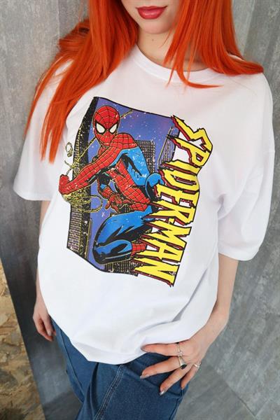 Beyaz Unisex Spiderman Karakter T-Shirt