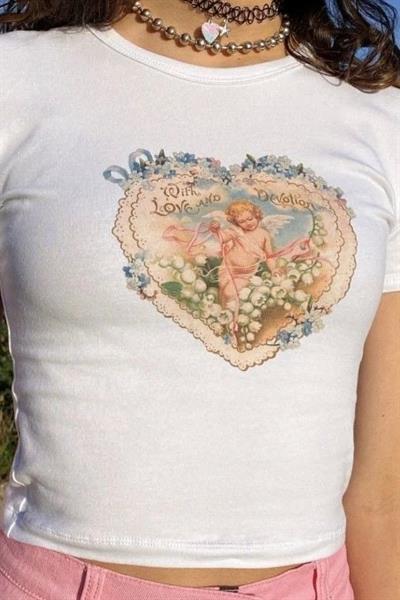 Beyaz Vintage Style Cupid Flowers Crop