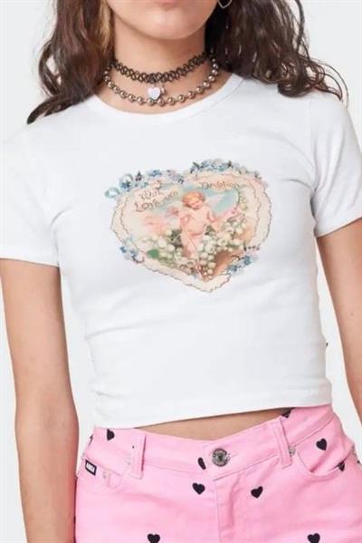 Beyaz Vintage Style Cupid Flowers Crop