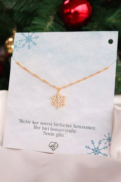 Gold Zincirli Kar Tanesi Kolye