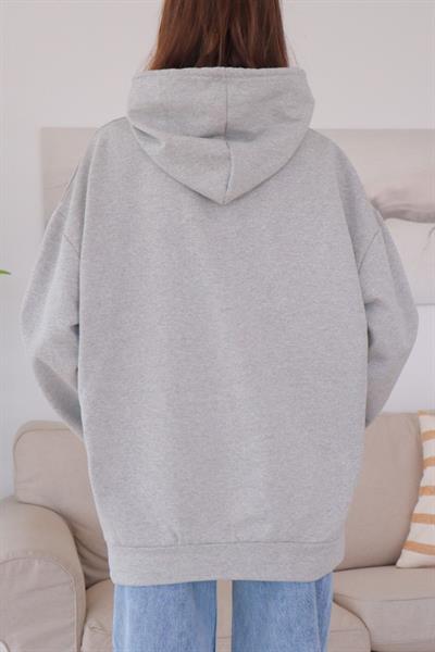 Gri 2 İplik Basic Kapüşonlu Sweatshirt