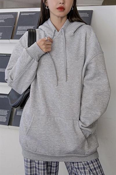 Gri 2 İplik Basic Kapüşonlu Sweatshirt