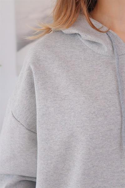 Gri 2 İplik Basic Kapüşonlu Sweatshirt