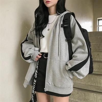 Gri Harajuku Siyah Şeritli Şardonlu Unisex Hırka