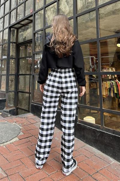 Harajuku Siyah Beyaz Kare Desenli Eşofman Altı