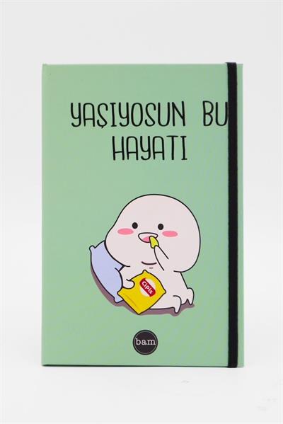 Lastikli Çizgisiz Defter - Yaşıyosun Bu Hayatı