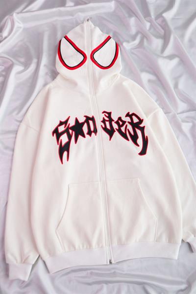 Sırt Baskılı Beyaz Spiderman Maske Hırka