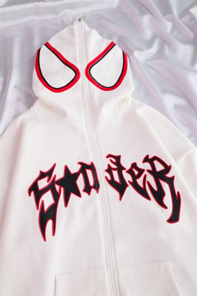 Sırt Baskılı Beyaz Spiderman Maske Hırka