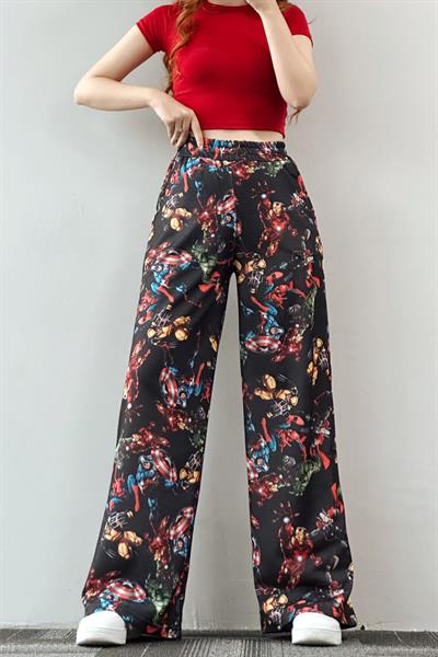 Siyah Marvel Bol Paça Eşofman Altı