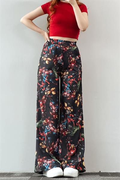 Siyah Marvel Bol Paça Eşofman Altı