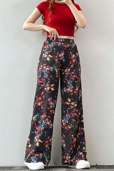 Siyah Marvel Bol Paça Eşofman Altı