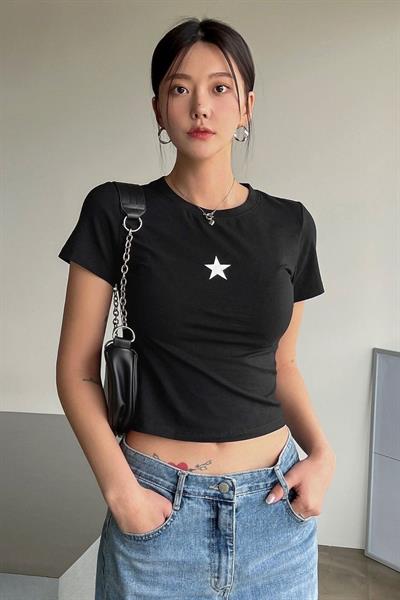 Siyah Mini Star Crop