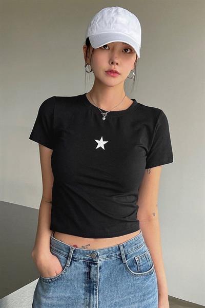 Siyah Mini Star Crop