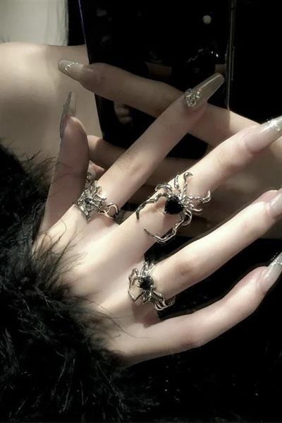 Siyah Taşlı Spider Yüzük Seti