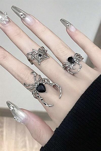 Siyah Taşlı Spider Yüzük Seti