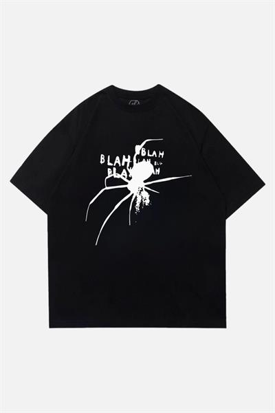 Siyah Unisex Blah Blah Spider T-Shirt