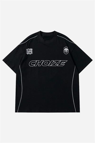 Siyah Unisex Çizgi Detay Choize Extra Cash Jersey T-Shirt