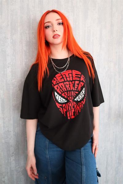 Siyah Unisex Great Power Spiderman T-Shirt