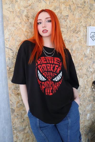 Siyah Unisex Great Power Spiderman T-Shirt