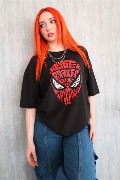Siyah Unisex Great Power Spiderman T-Shirt