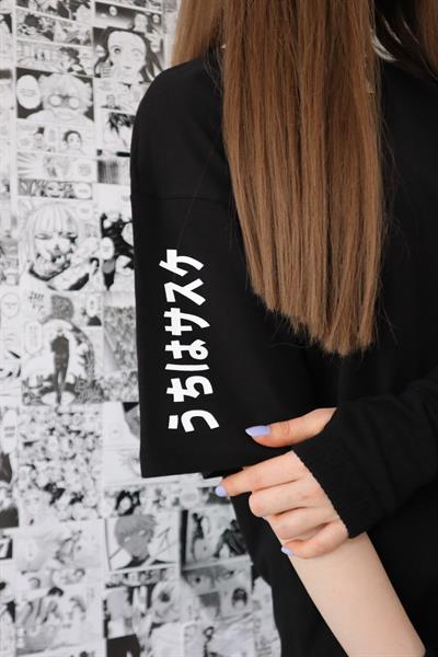 Siyah Unisex Kol Detay Sasuke T-Shirt