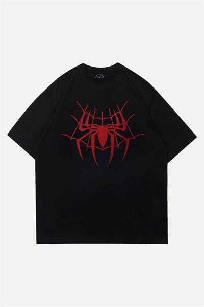 Siyah Unisex Spider Web T-Shirt