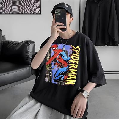 Siyah Unisex Spiderman Karakter T-Shirt