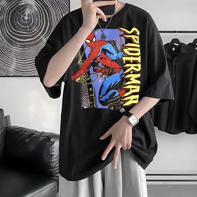Siyah Unisex Spiderman Karakter T-Shirt