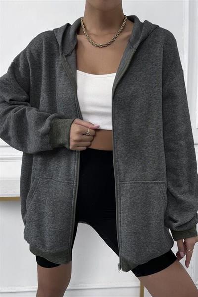 Unisex Füme Fermuarlı Hırka