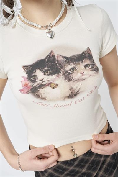 Bej Anti Social Cat Club Crop