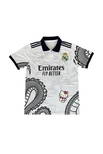 Beyaz Hello Kitty Madrid Jersey Pola Yaka T-shirt