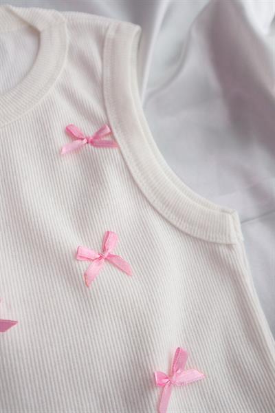 Pink Bow Pembe Kurdele Crop