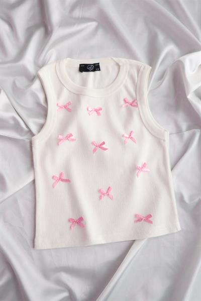 Pink Bow Pembe Kurdele Crop