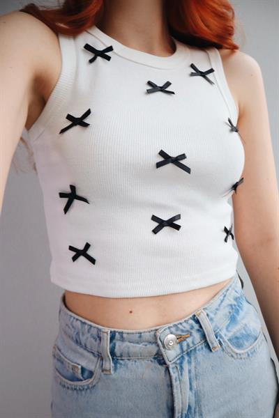 Black Bow Siyah Kurdele Crop