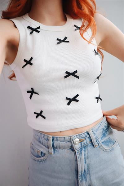 Black Bow Siyah Kurdele Crop