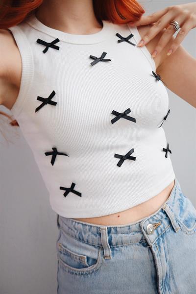 Black Bow Siyah Kurdele Crop