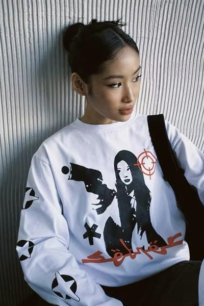 Beyaz Unisex Gangster Devil Woman Uzun Kollu T-Shirt