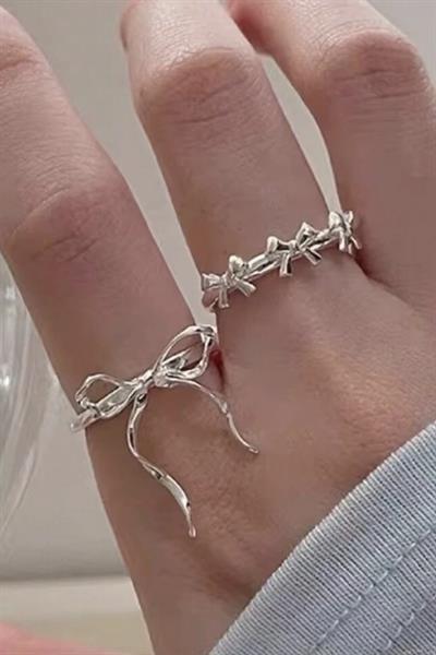 Bow Ribbon Rings For 2li Yüzük Seti 