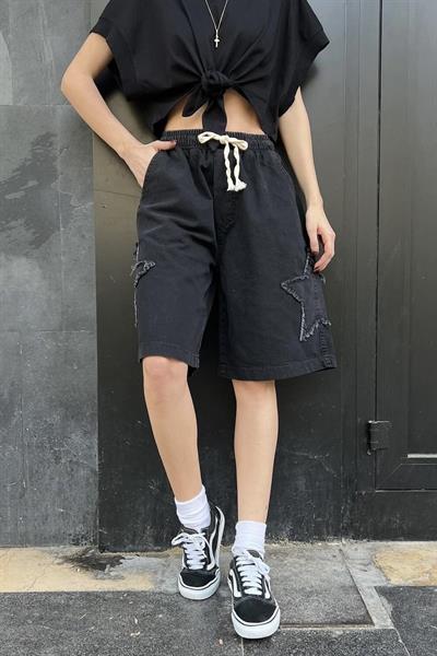 Füme Y2k Stars Patch Detay Şort