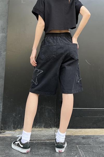 Füme Y2k Stars Patch Detay Şort